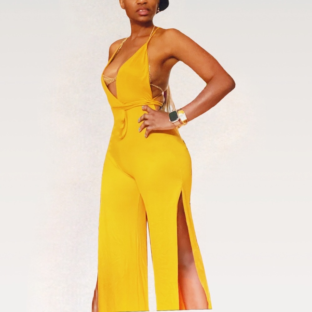 Diosa Orange Jumpsuit, Double Split small.